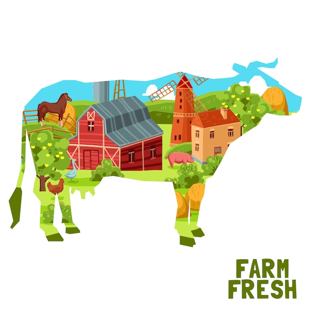 Free Vector farm cow concept