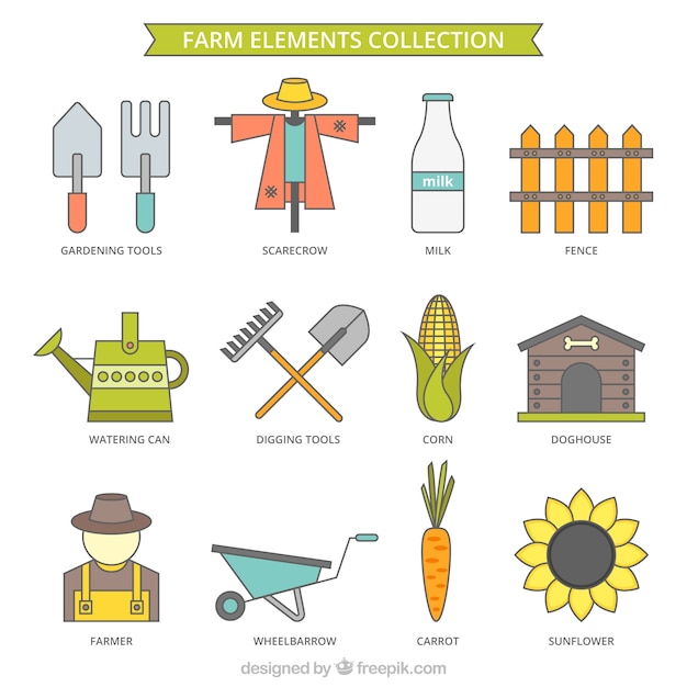 Free Vector farm elements with outline 