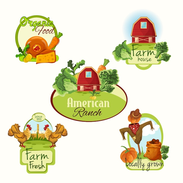 Free vector farm fresh labels colored set