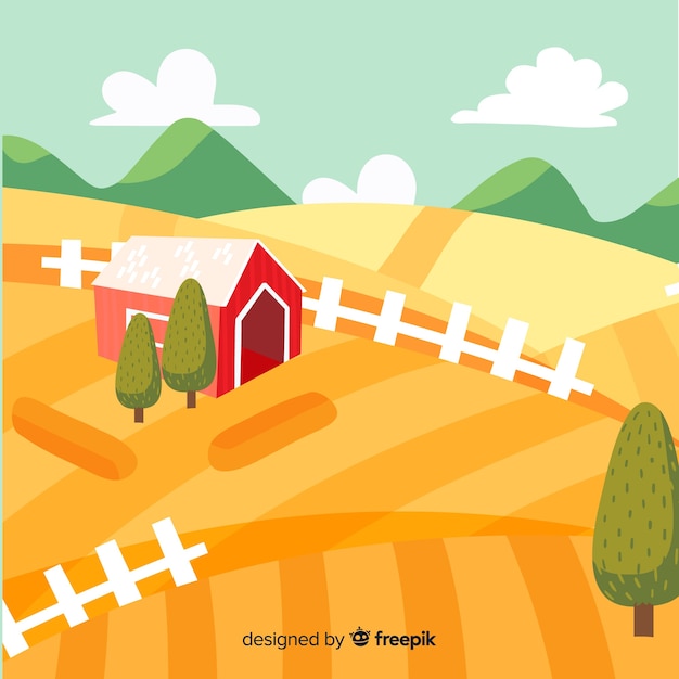 Free Vector farm landscape in cartoon style