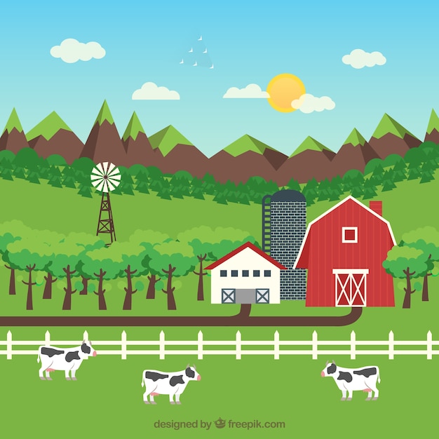 Free Vector farm landscape with cattle