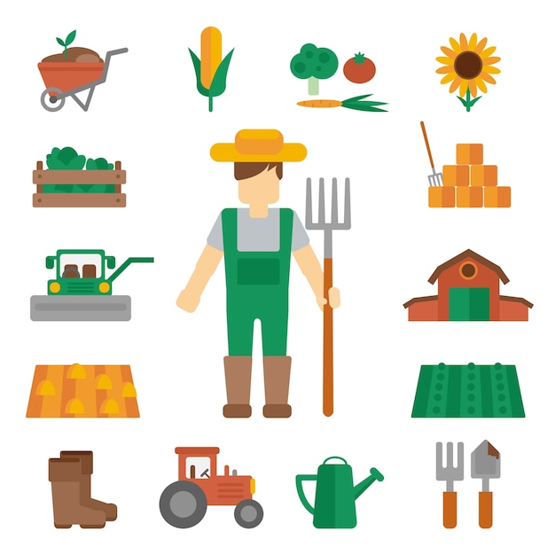 Farmer land icons flat