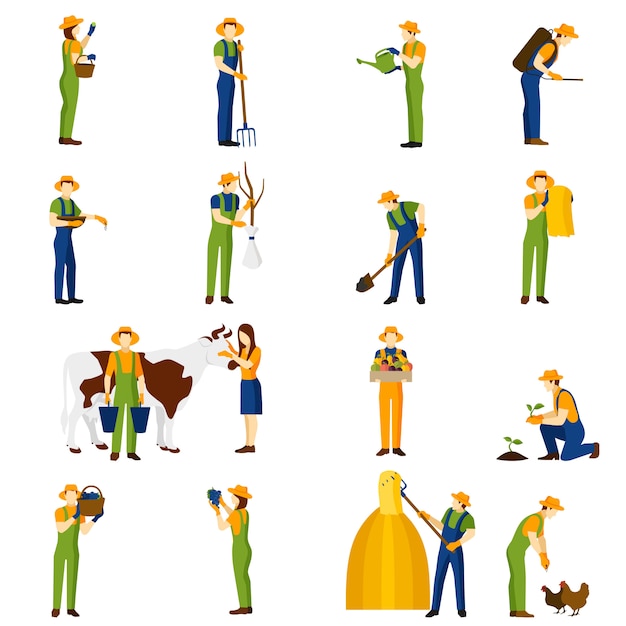 Free vector farmer at work  flat icons set