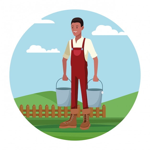 Free Vector farmer working in camp cartoon