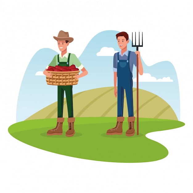 Free Vector farmers working in farm cartoons