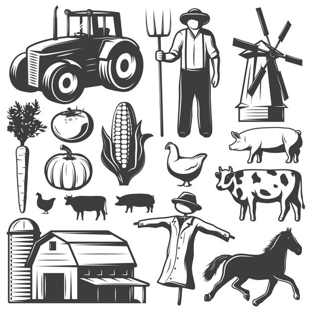 Farming Monochrome Elements Set