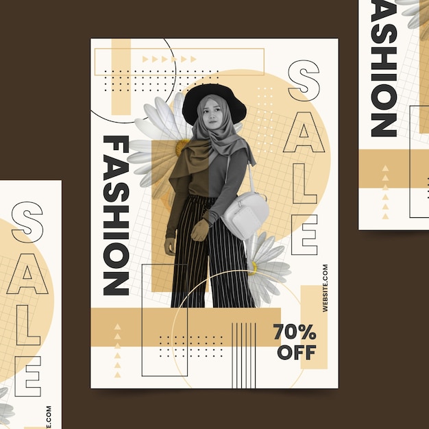 Free Vector fashion sale poster template with model