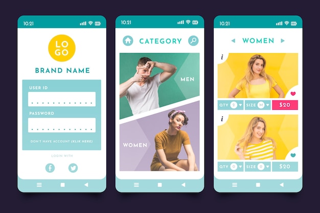 Fashion shopping app interface