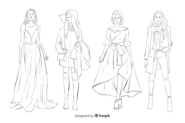 Free Vector fashion sketch collection with models