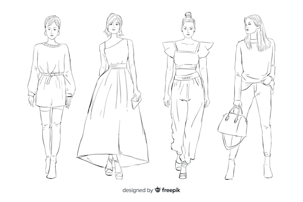 Free Vector fashion sketch collection with models