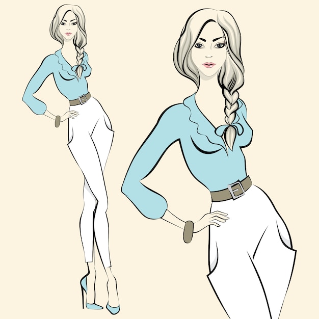 Free vector fashion standing woman emotions