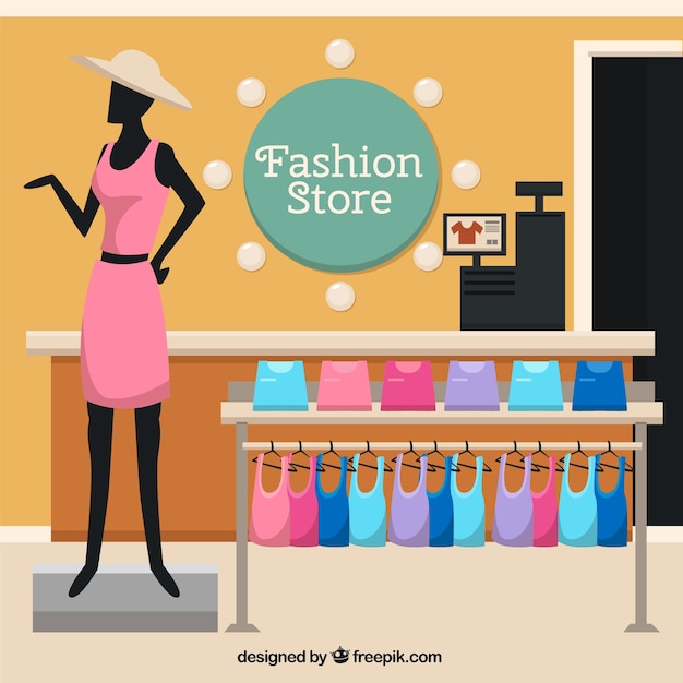 Free Vector fashion store with a mannequin