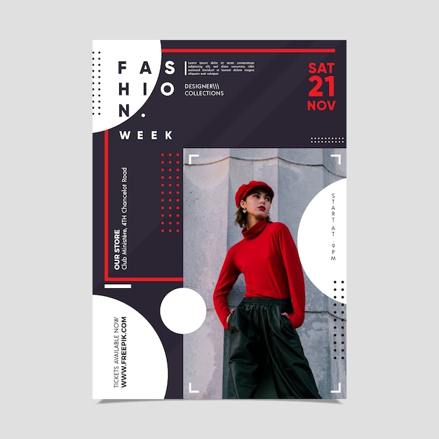Free vector fashion week poster with photo of woman