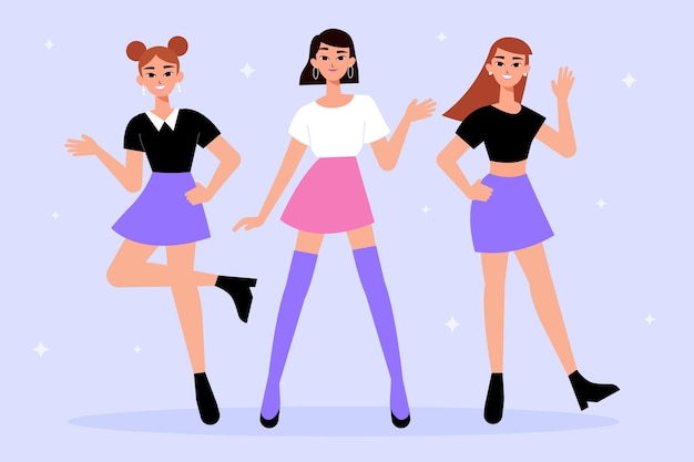 Free vector fashion young k-pop girl group