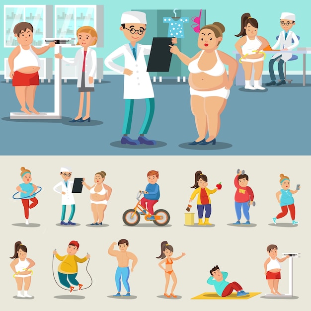 Free Vector fat people losing weight collection