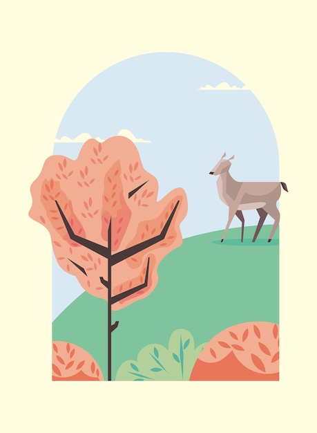 Free Vector fawn and tree landscape