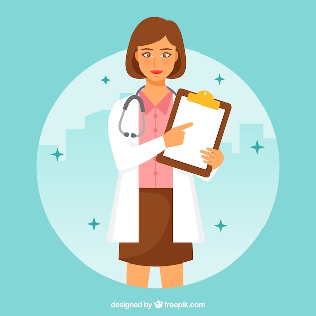 Female doctor pointing at clipboard