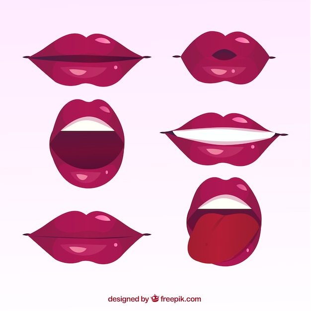 Free Vector female lips collection with 2d style