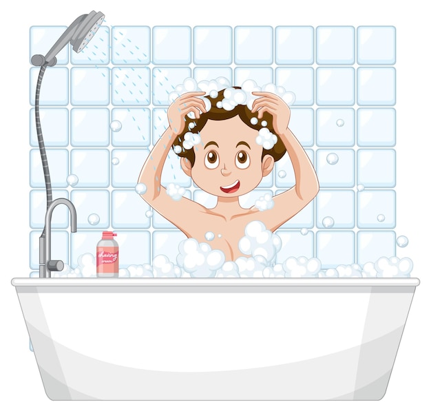 Free Vector a female teen taking a bath