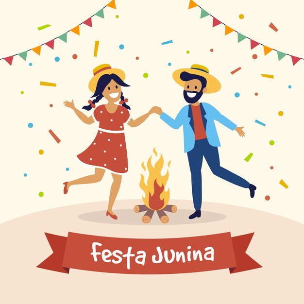 Festa junina люди танцуют у костра