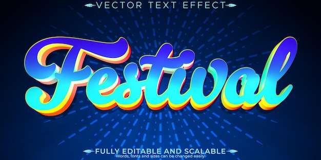 Free Vector festival text effect editable colorful and party customizable font style