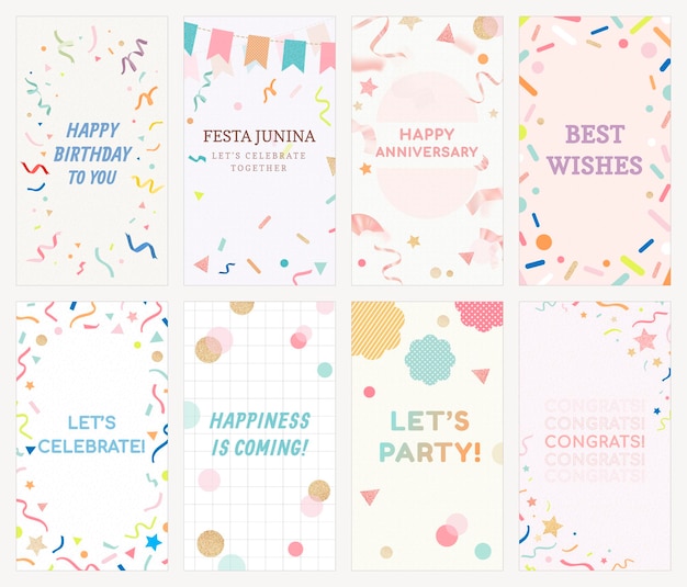 Free Vector festive confetti instagram story template, colorful celebration vector set