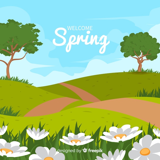 Free Vector field landscape spring background