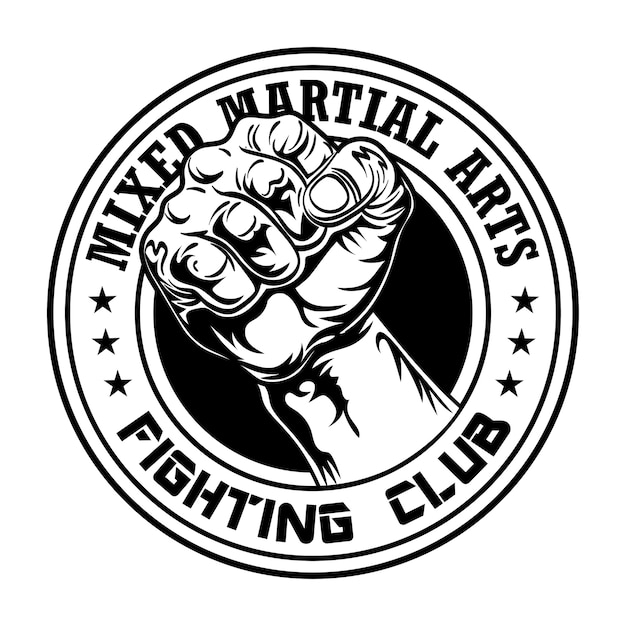 Free Vector fight club emblem with fist. boxing and fighting club logo with muscular arm