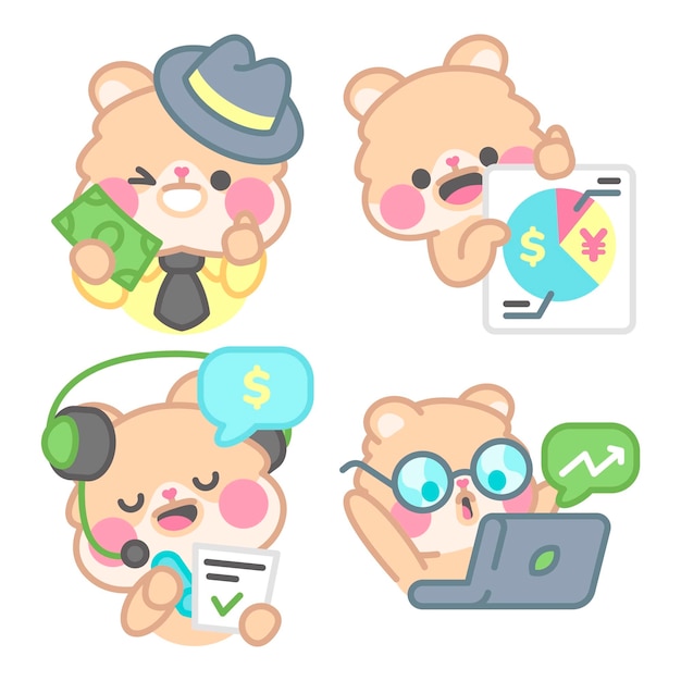 Free Vector finance and investing stickers collection with kimchi the hamster