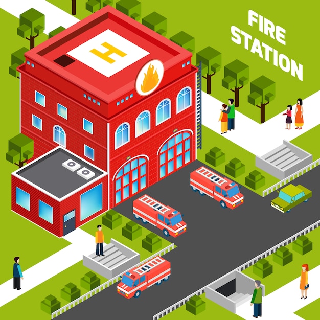 Free Vector  fire department building  isometric concept