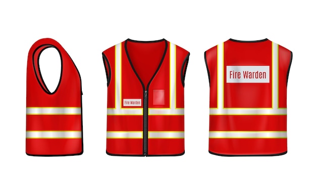 Free vector fire warden safety vest front side and back view
