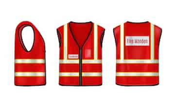 Free vector fire warden safety vest front side and back view