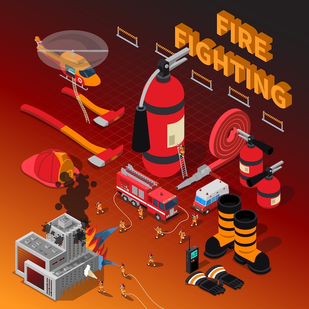 Free vector firefighter isometric composition
