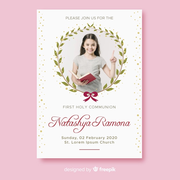 First communion invitation template with hoto