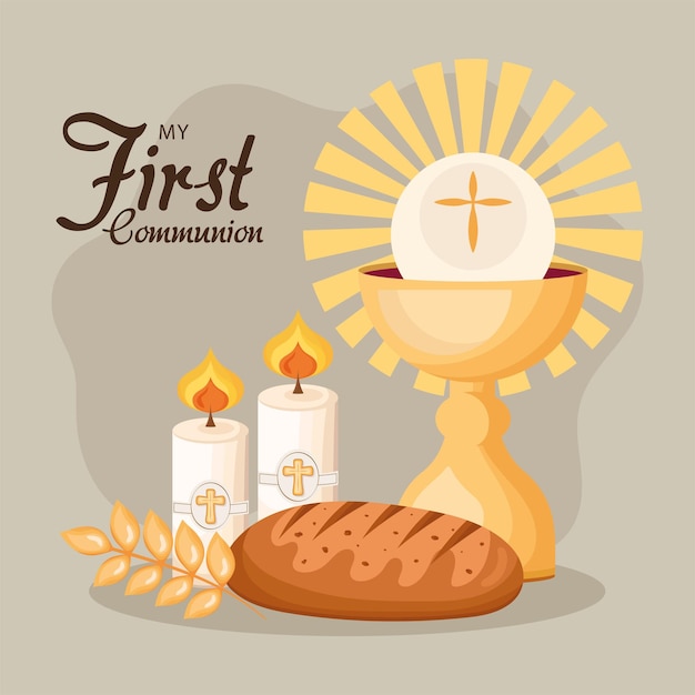 Free Vector first communion lettering with chalice