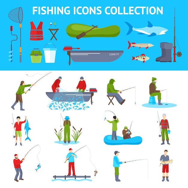 Free vector fishing flat icons