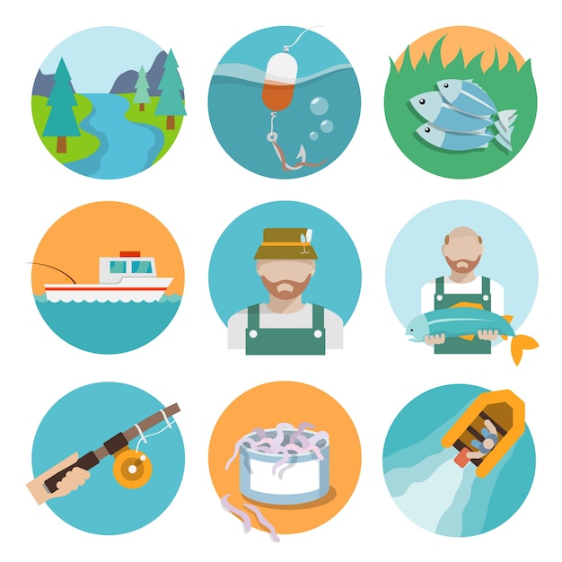 Free vector fishing icons collection