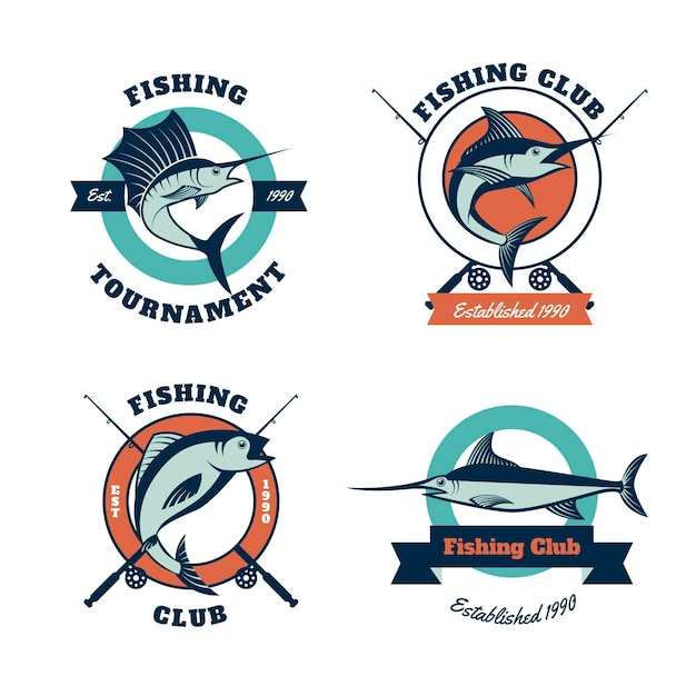 Free Vector fishing tournament badge collection