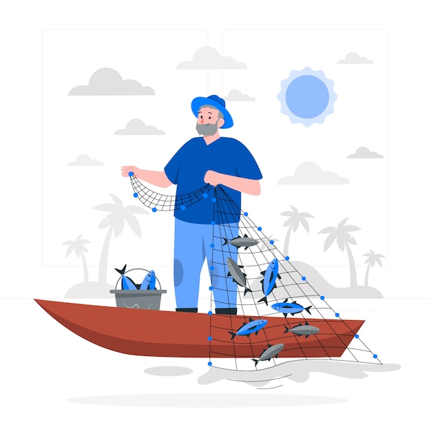 Free vector fishing with net concept illustration