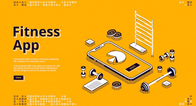 Free vector fitness app training isometric landing page banner
