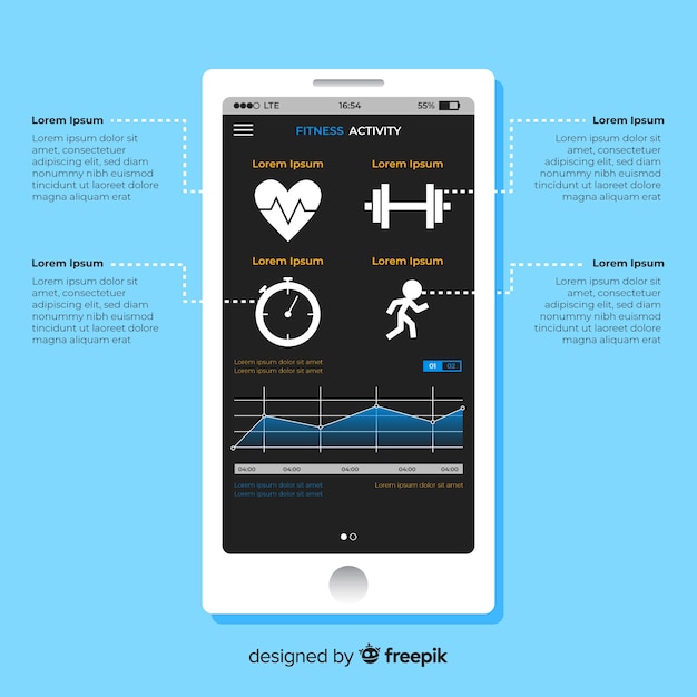 Free Vector fitness mobile app infographic template flat style