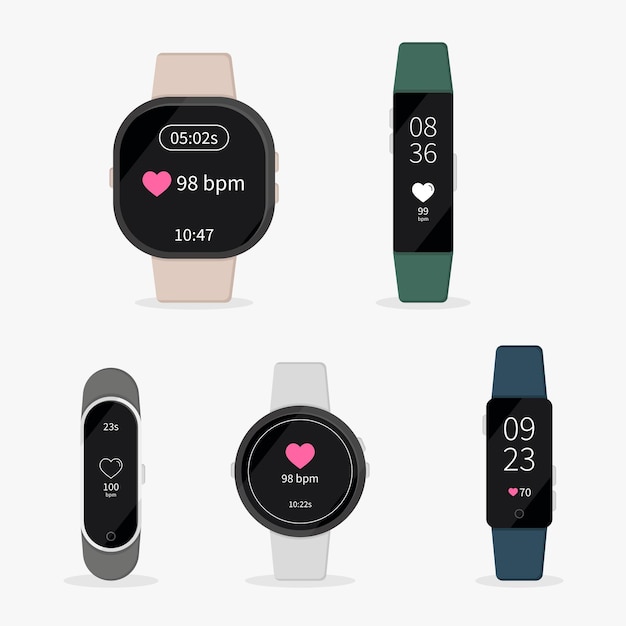 Free vector fitness trackers in flat design