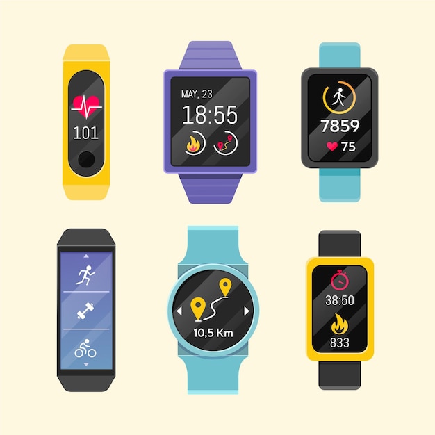 Free vector fitness trackers in flat design