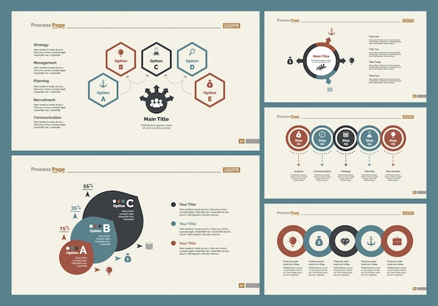 Free Vector five training slide templates set