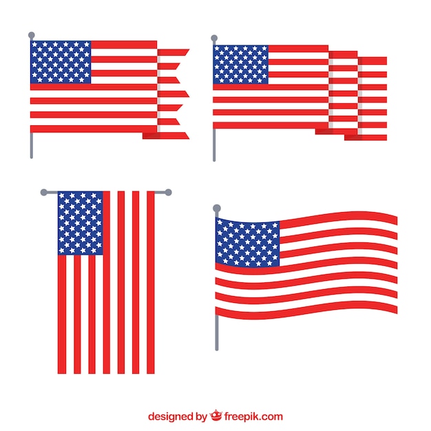 Free vector flapped american flag collection flat design