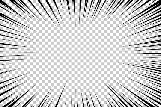 Flash explosion radial lines in comic book or manga style isolated on transparent background Black light strips burst