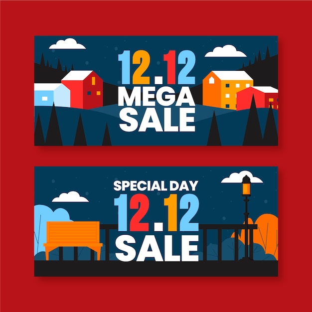 Free Vector flat 12.12 sale horizontal banners set