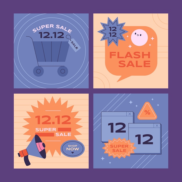 Free Vector flat 12.12 sale instagram posts collection