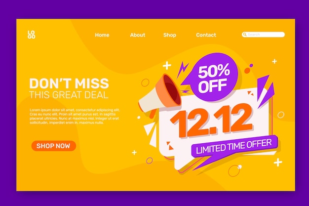 Free Vector flat 12.12 sale landing page template