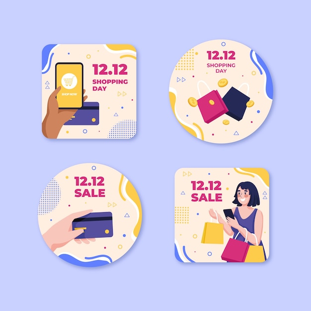 Free Vector flat 12.12 shopping day labels collection